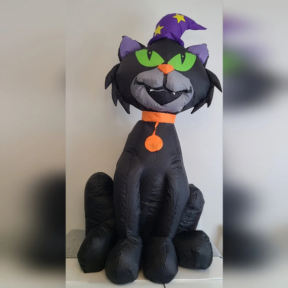 Rare 4 ft tall BLACK CAT WIZARD Airblown Inflatable by Gemmy 2007 Halloween - Picture 3 of 6